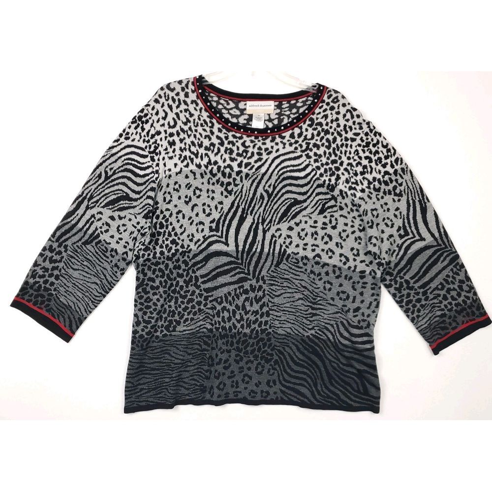 Alfred Dunner Women's Ombre Animal Jacquard Sweater 2X Gray 3/4 Sleeve Crew Neck